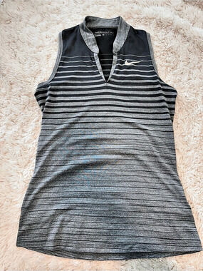 Nike Golf Dri-FIT Striped Sleeveless Polo Gray & Black XS